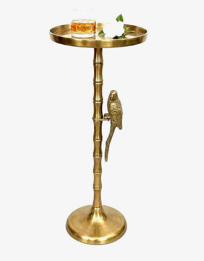Antique Brass Bamboo Side Table with Parrot Accent