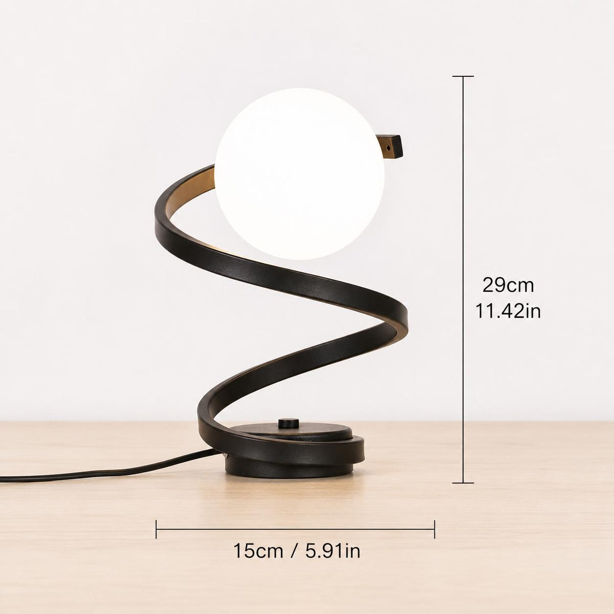 Spiral LED Table Lamp, Glass Globe Bedside Light for Bedroom