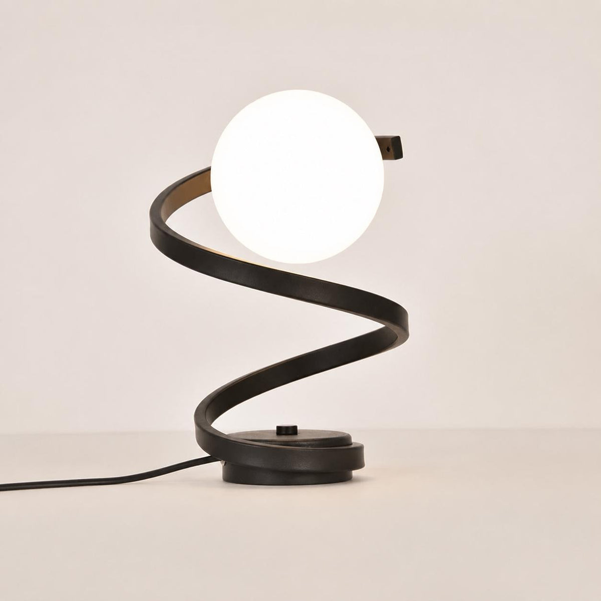 Spiral LED Table Lamp, Glass Globe Bedside Light for Bedroom