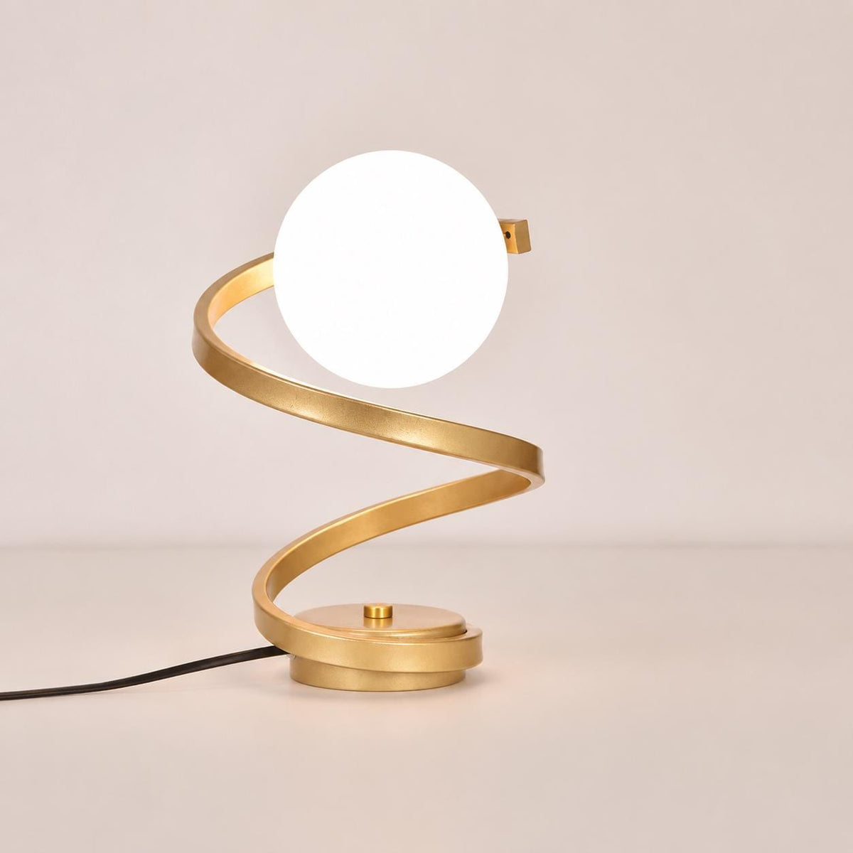 Spiral LED Table Lamp, Glass Globe Bedside Light for Bedroom
