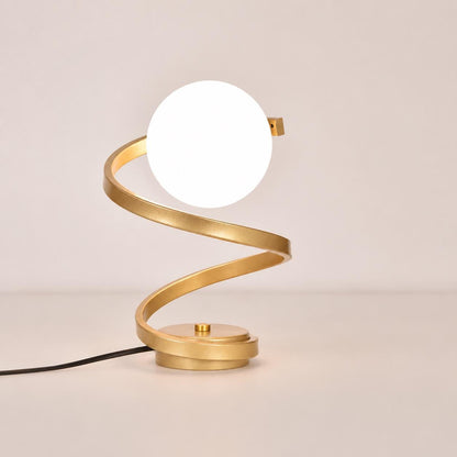 Spiral LED Table Lamp, Glass Globe Bedside Light for Bedroom