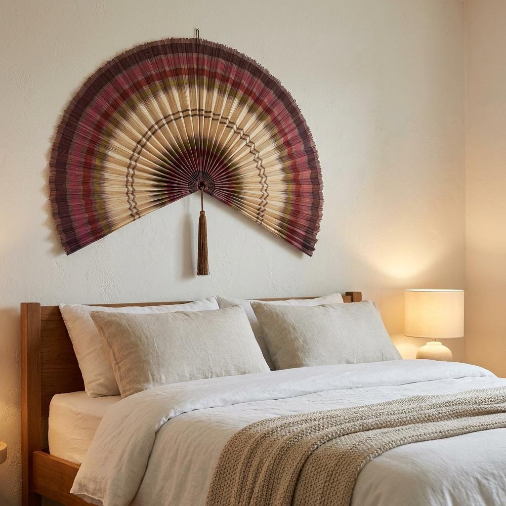 Handwoven Rattan Wall Fan Decor in Natural Bamboo