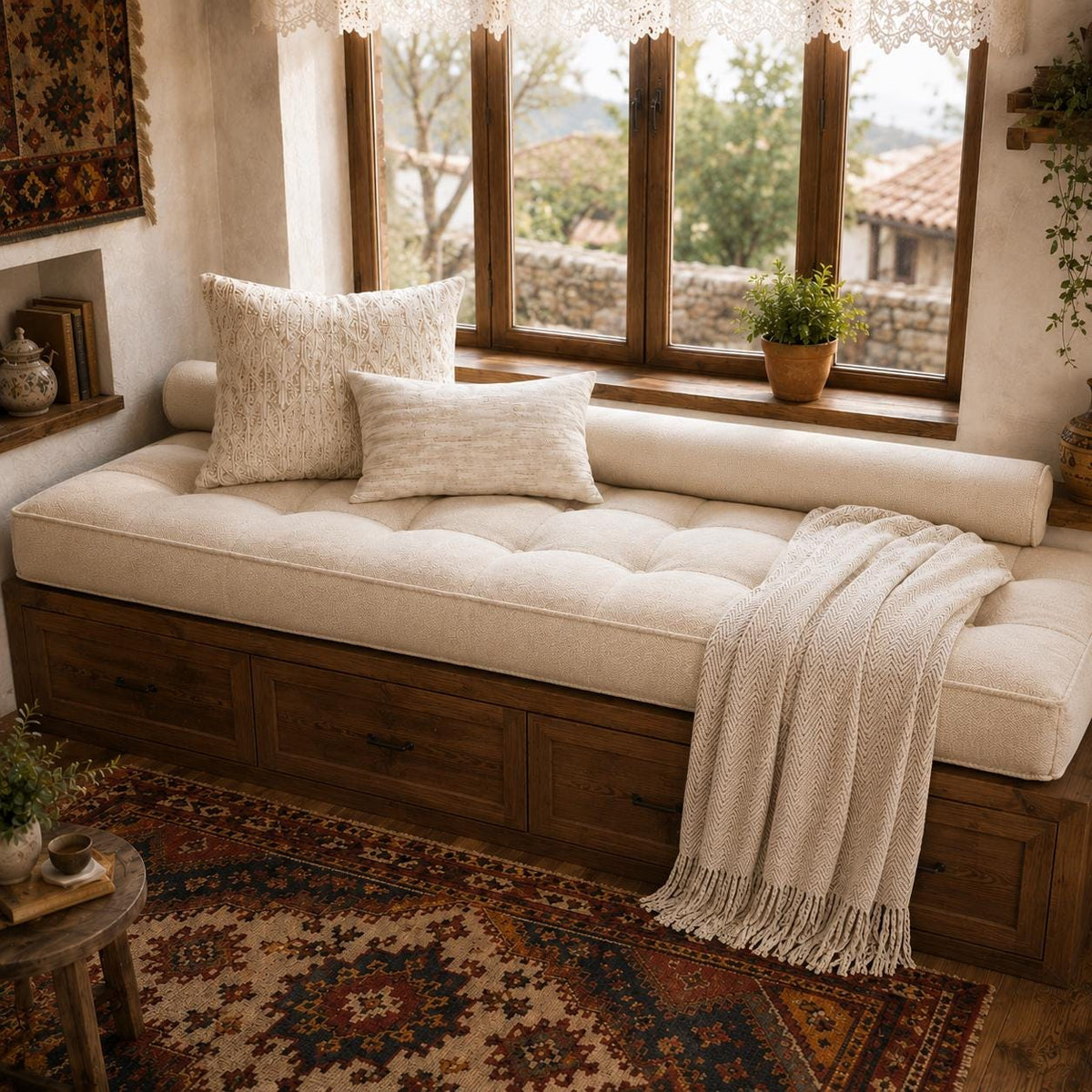 Large Custom Tufted Cushion, Indoor Bench Cushion, Custom Window Seat Cushion, Handmade Bench Seat Cushion