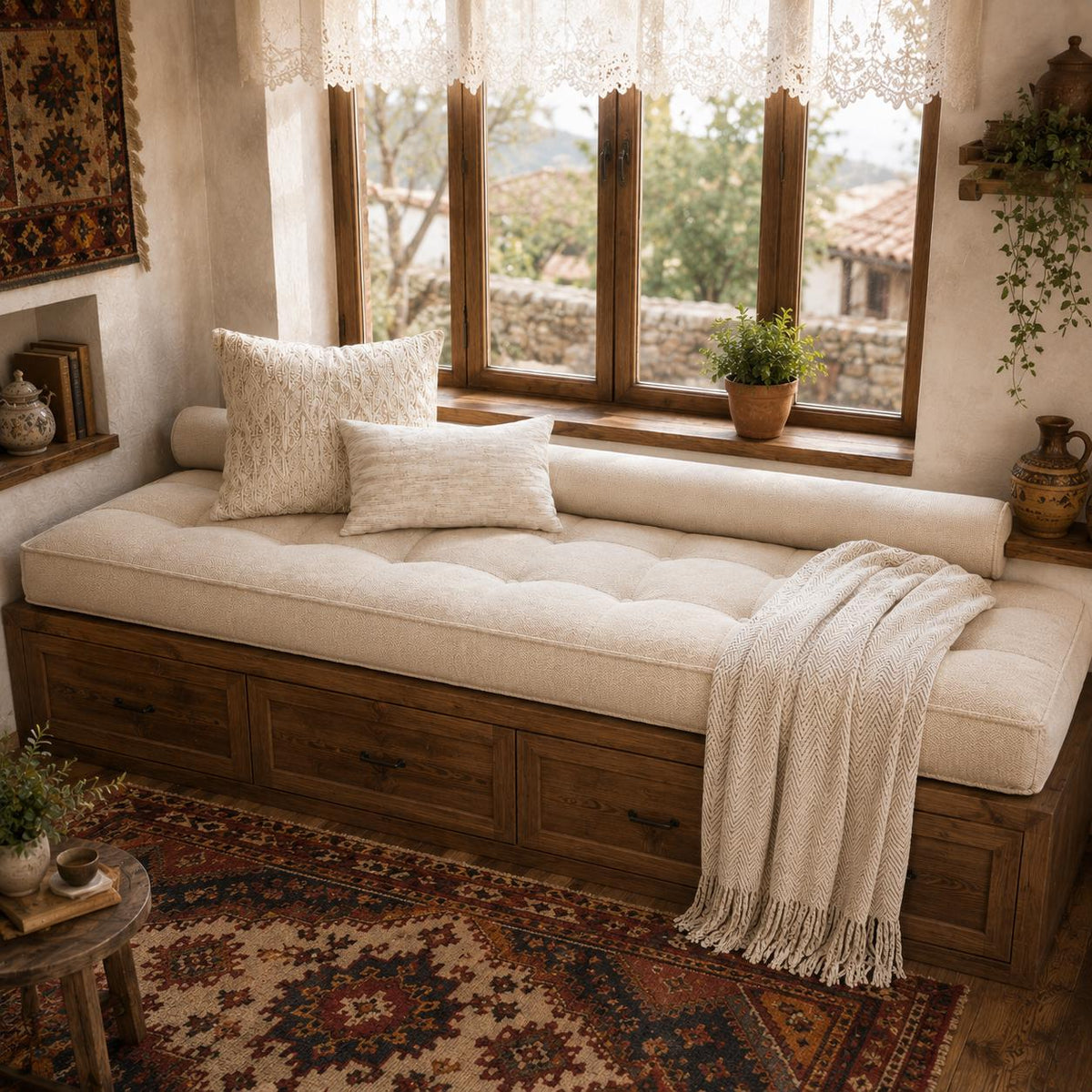 Large Custom Tufted Cushion, Indoor Bench Cushion, Custom Window Seat Cushion, Handmade Bench Seat Cushion