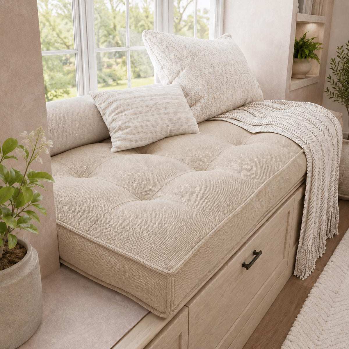 Large Custom Tufted Cushion, Indoor Bench Cushion, Custom Window Seat Cushion, Handmade Bench Seat Cushion