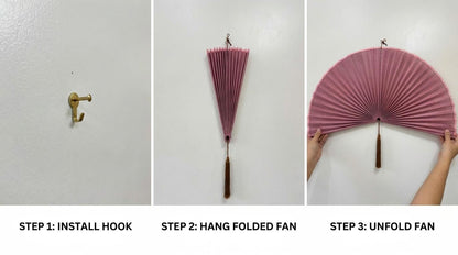 Dusty Rose Bamboo Wall Fan Decor for Bedroom & Living Room