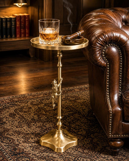 Handmade Brass Tiger Drink Table | Luxury Animal Accent Furniture | Artisan Metal Decor
