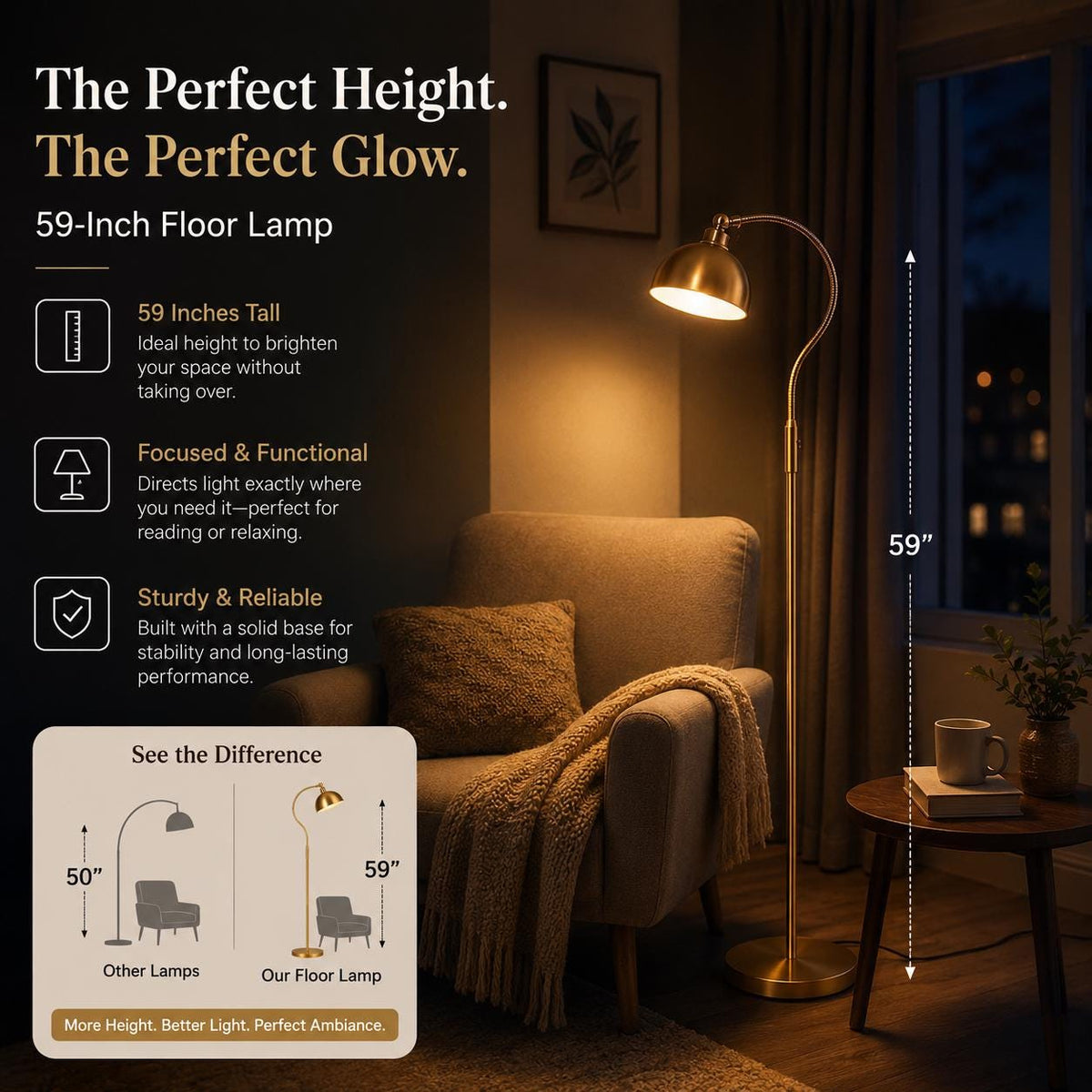 Dimmable Antique Brass Arc Floor Lamp – Banker’s Style Standing Lamp, Vintage Modern customizable Light