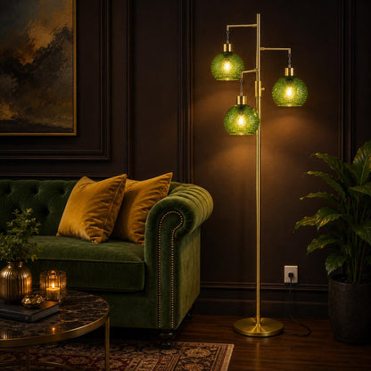 Modern Glass Floor Lamp, Dimmable 3-Light Standing Lamp with Green Shades - customizable light