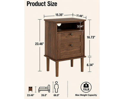Modern Boho Nightstand, Wooden Bedside Table with Storage Drawer and Open Shelf, Bedroom End Table, Living Room Side Table, Small Cabinet