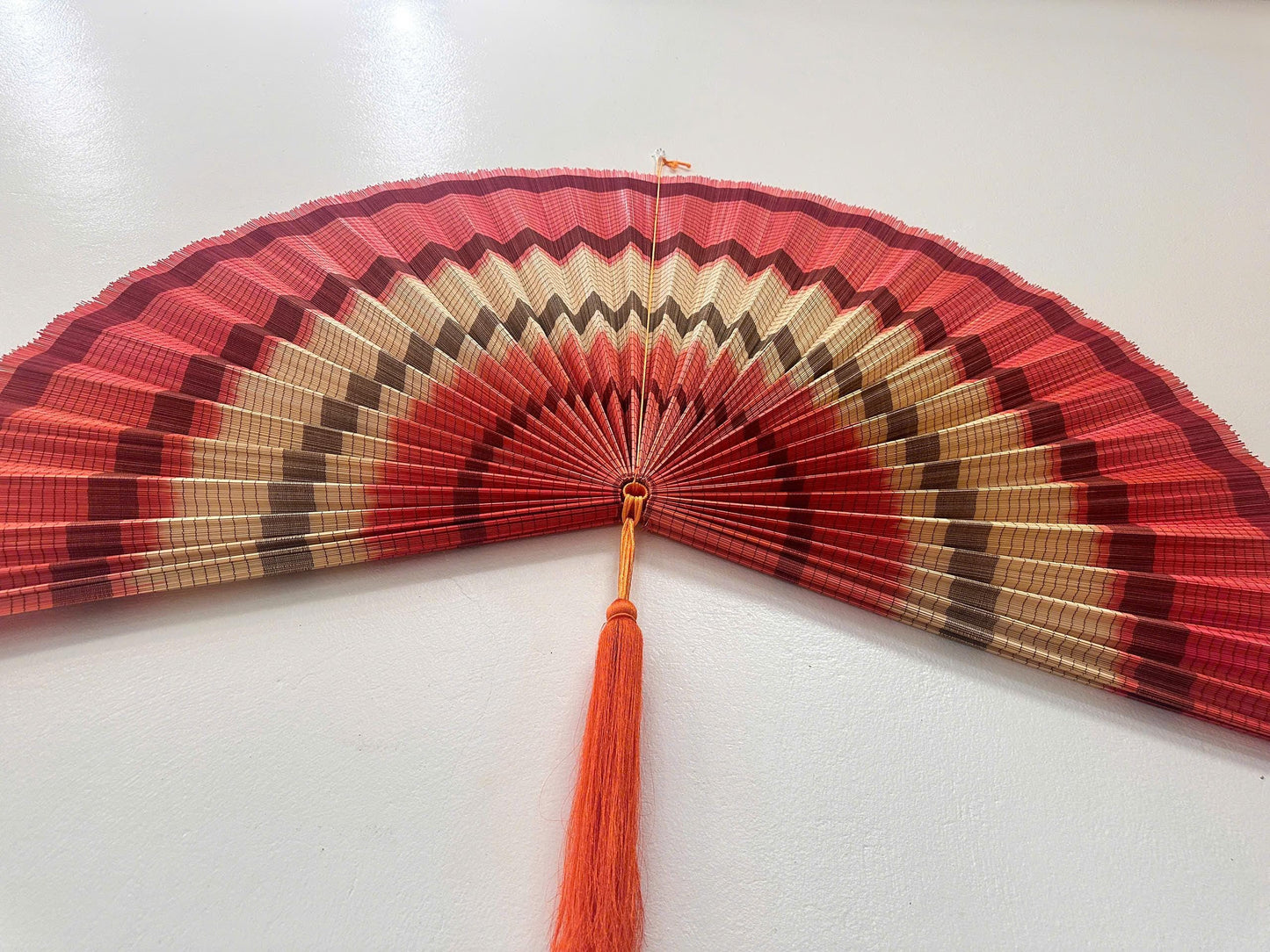 Dusty Rose Bamboo Wall Fan Decor for Bedroom & Living Room