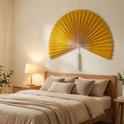 Dusty Rose Bamboo Wall Fan Decor for Bedroom & Living Room