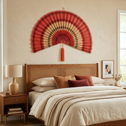 Dusty Rose Bamboo Wall Fan Decor for Bedroom & Living Room