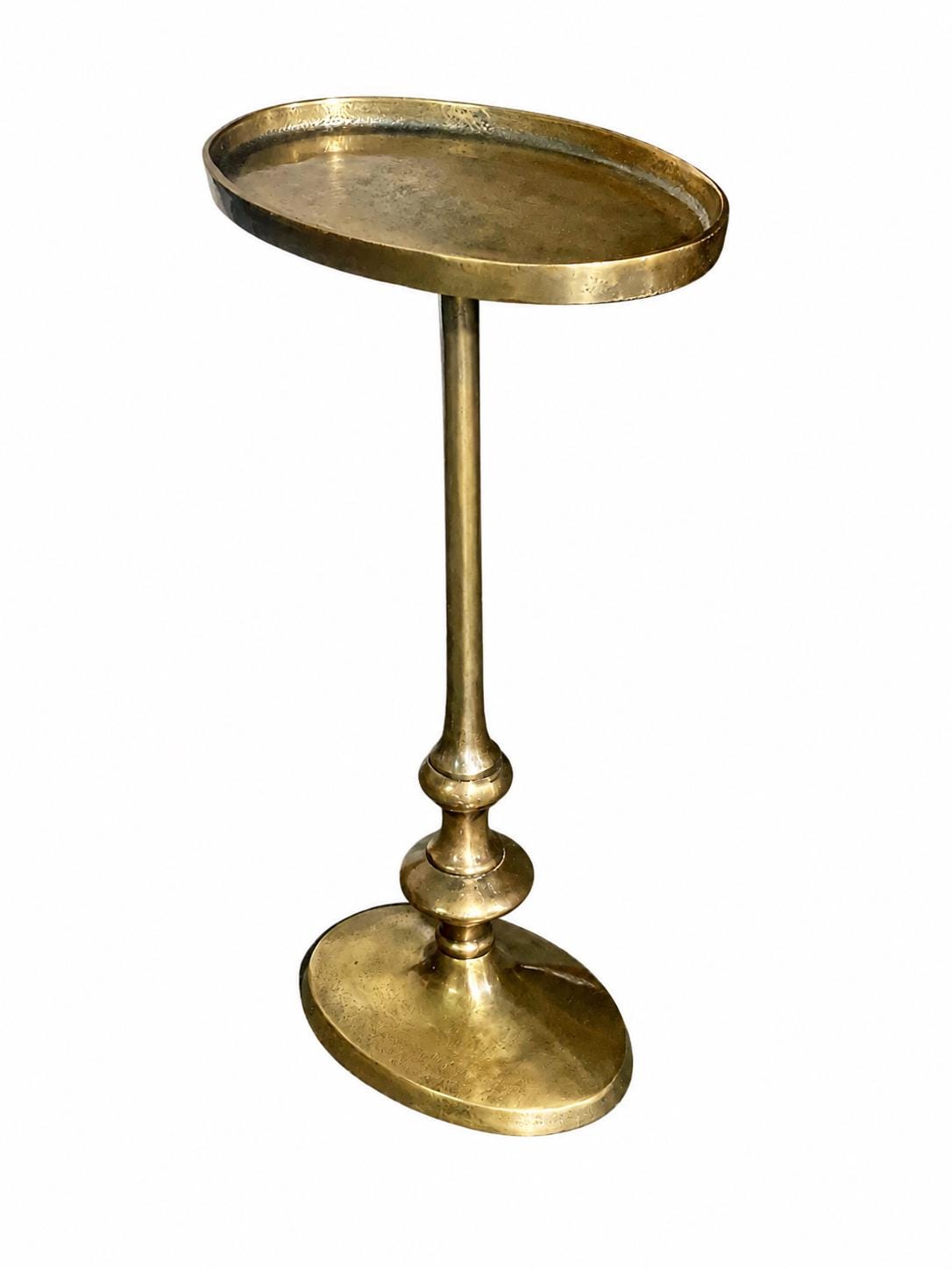 Antique Brass Oval Side Table with Pedestal Base