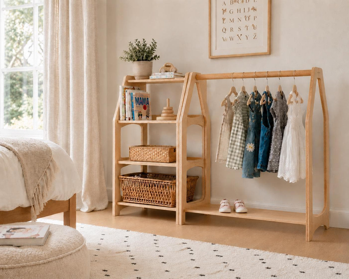 Montessori Clothing Rack & Shelf Set for Organized Toddler Nursery