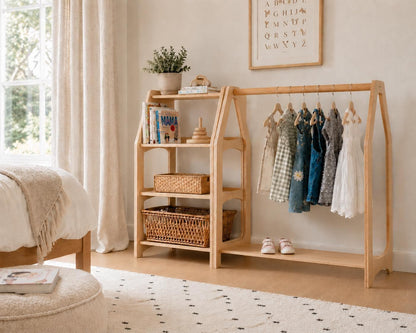 Montessori Clothing Rack & Shelf Set for Organized Toddler Nursery