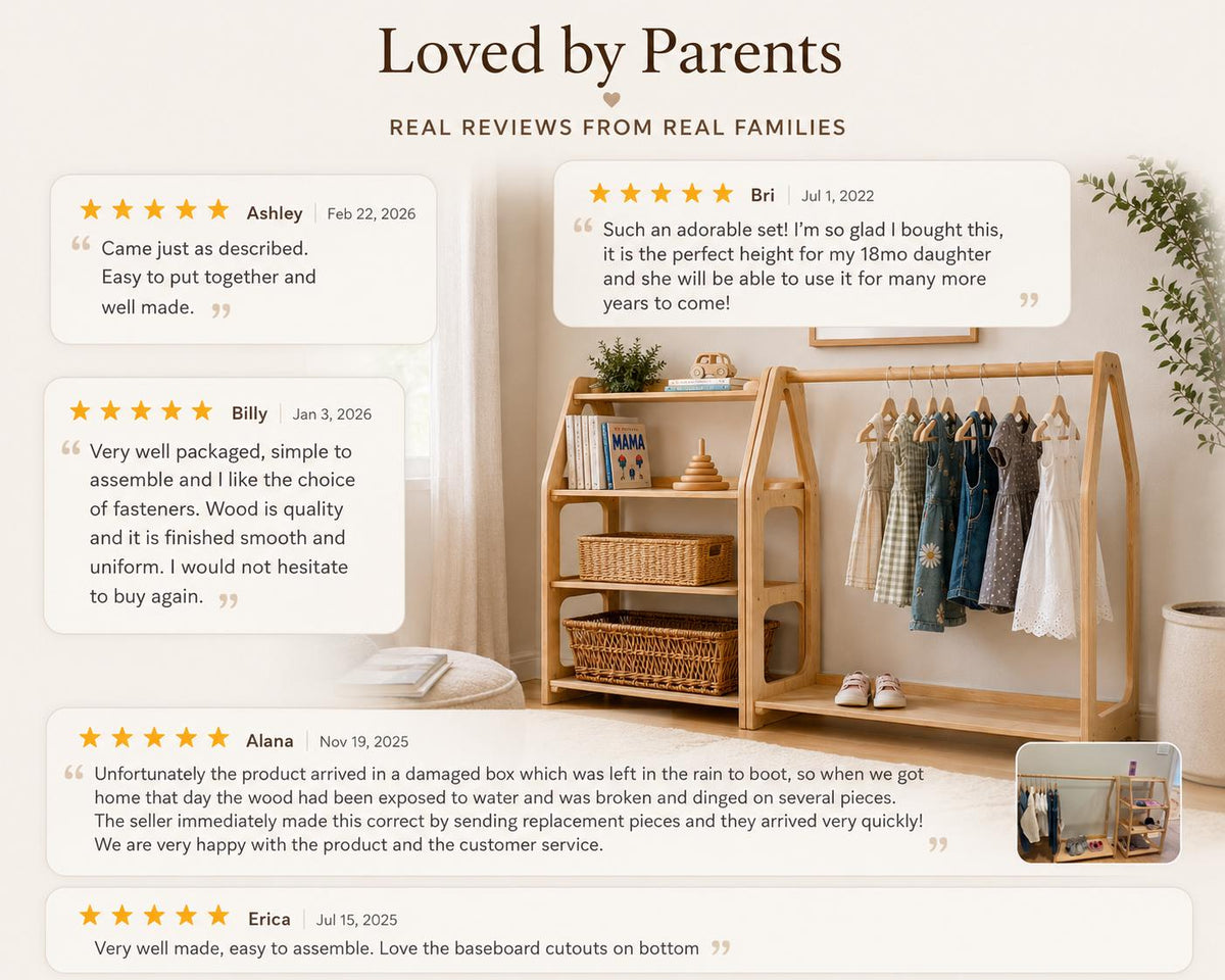 Montessori Clothing Rack & Shelf Set for Organized Toddler Nursery
