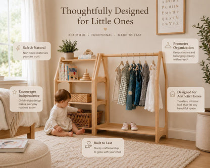 Montessori Clothing Rack & Shelf Set for Organized Toddler Nursery