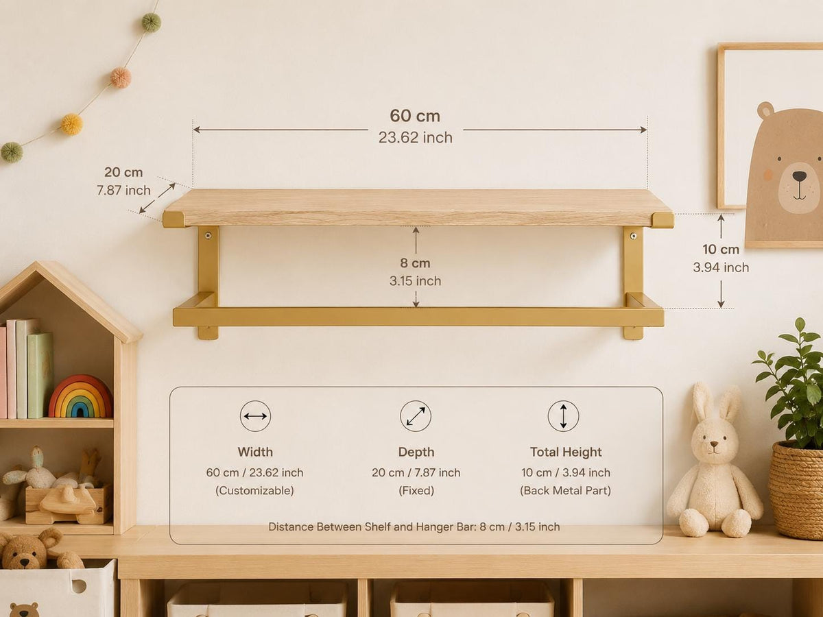 Wall Mounted Clothing Rack with Shelf, Clothes Hanging Rail, Modern Floating Closet Organizer, Entryway Shelf, Metal Garment Rack