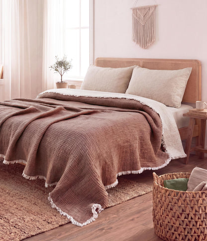 King Size Turkish Cotton Thick Muslin Comforter: 8-Layer Extra Soft Quilt