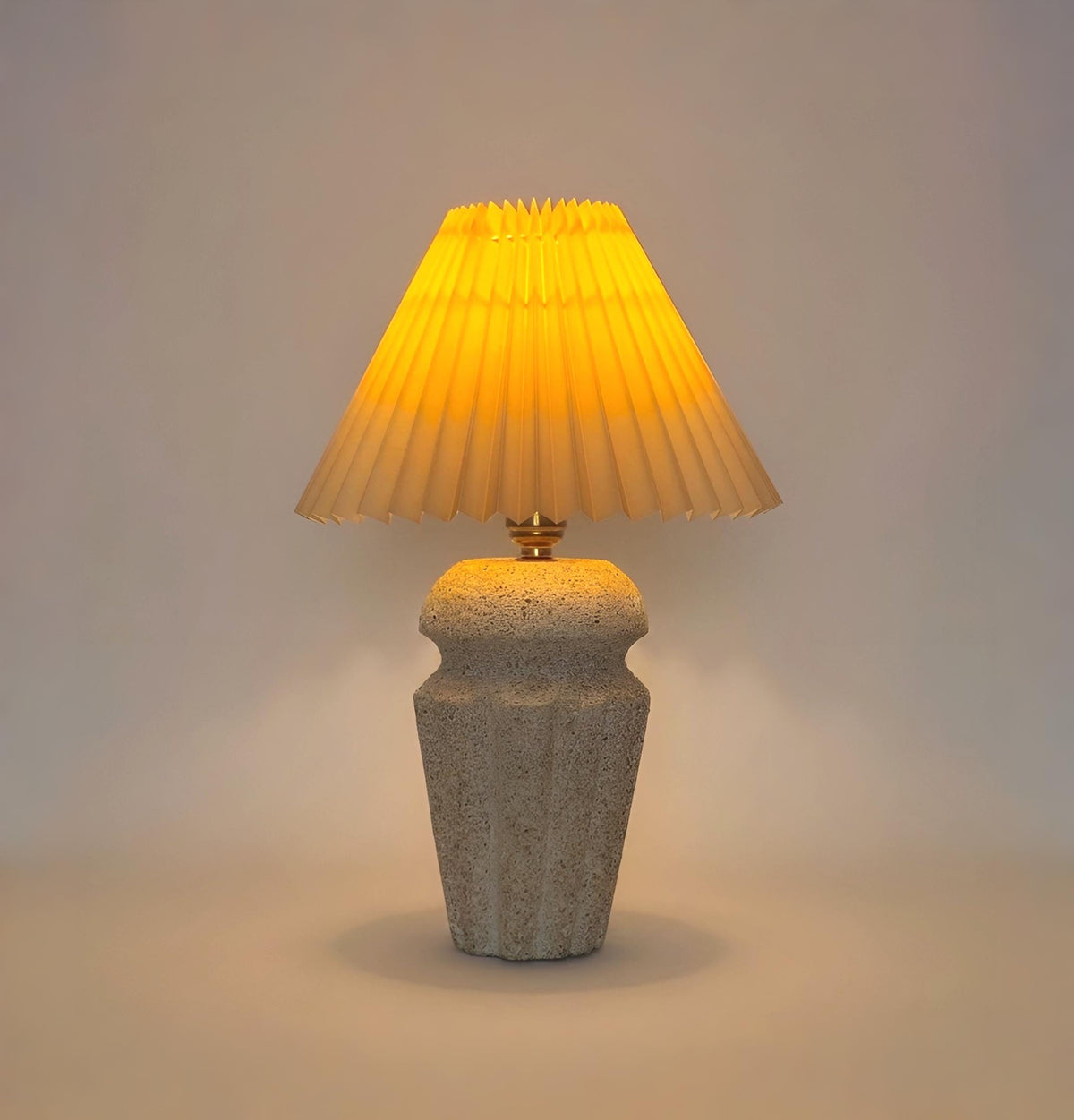 Handmade Cast Stone Table Lamp – Pleated Shade – Japandi Home Decor – UK Bedside Light | Edith