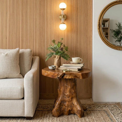 Teak Root Wood Side Table Handmade | Rustic Live Edge Accent Table | Unique Natural Wood Furniture