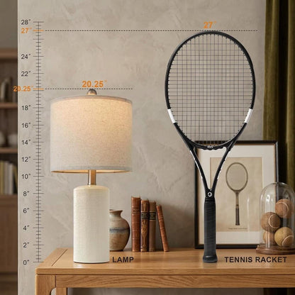 Green Ceramic Table Lamp with Fabric Shade, Modern Farmhouse Bedside Light