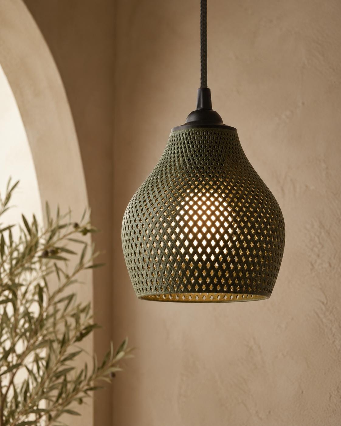 Modern Lattice Pendant Light – 3D Printed Ceiling Lamp with E26 Socket, Cord & Canopy