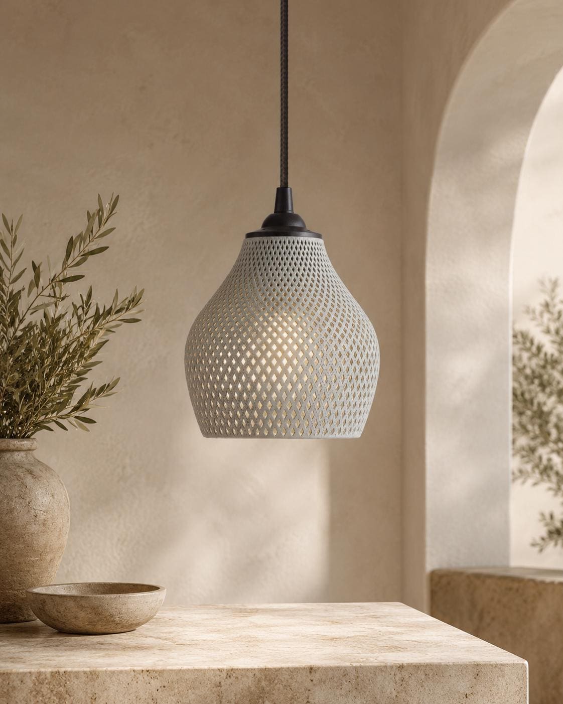 Modern Lattice Pendant Light with E26 Socket & Ceiling Canopy