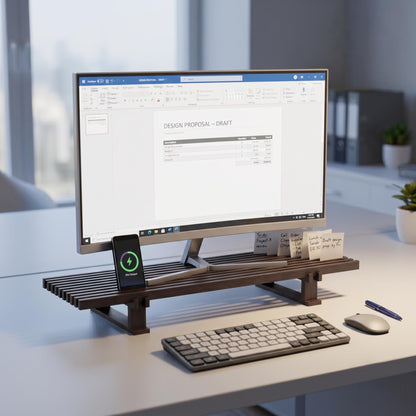 Dark Walnut Solid Wooden Monitor Stand | Wood Monitor Riser | Desk Organizer | Desk Setup