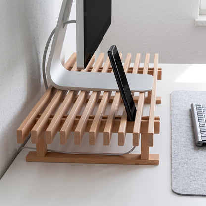 Dark Walnut Solid Wooden Monitor Stand | Wood Monitor Riser | Desk Organizer | Desk Setup