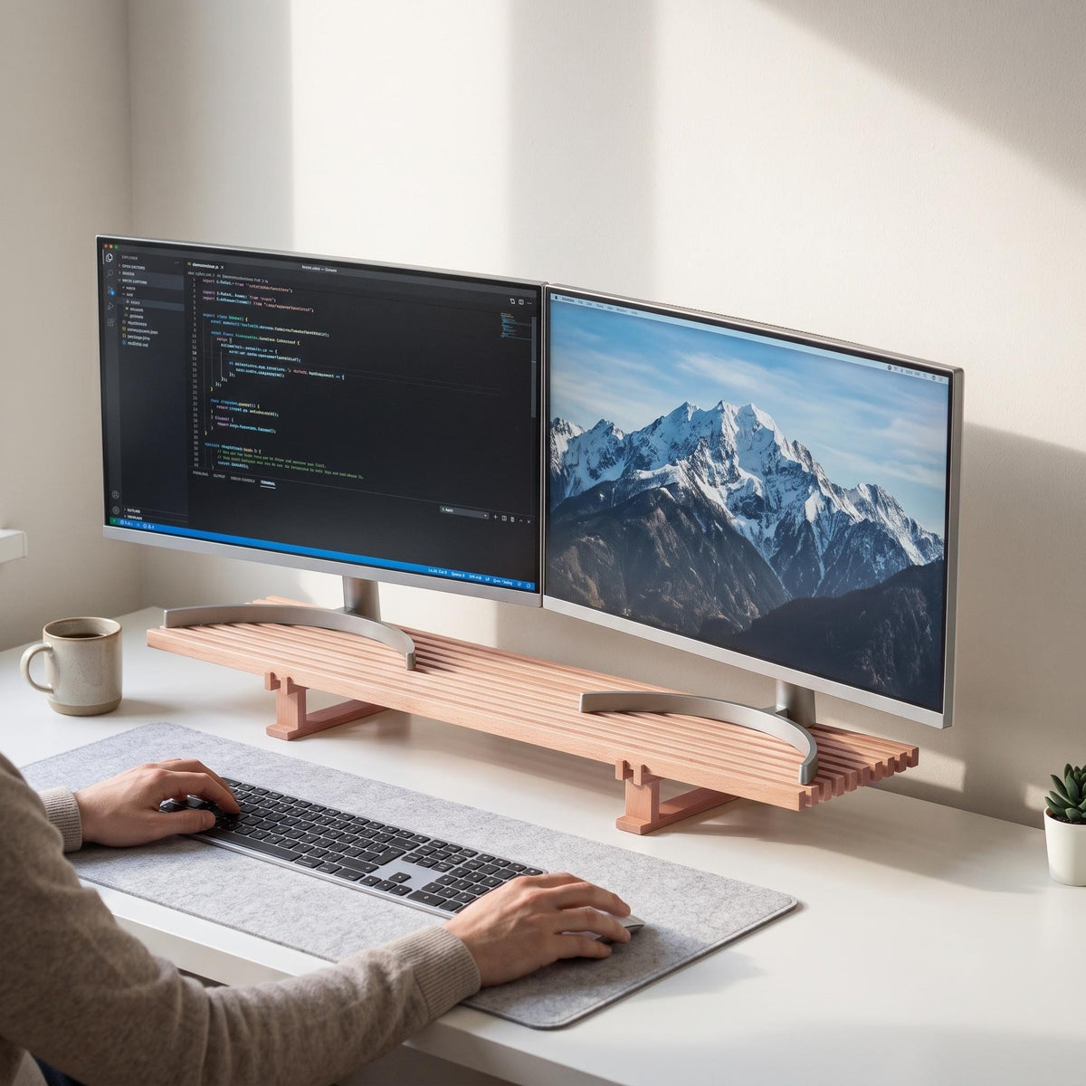 Dark Walnut Solid Wooden Monitor Stand | Wood Monitor Riser | Desk Organizer | Desk Setup