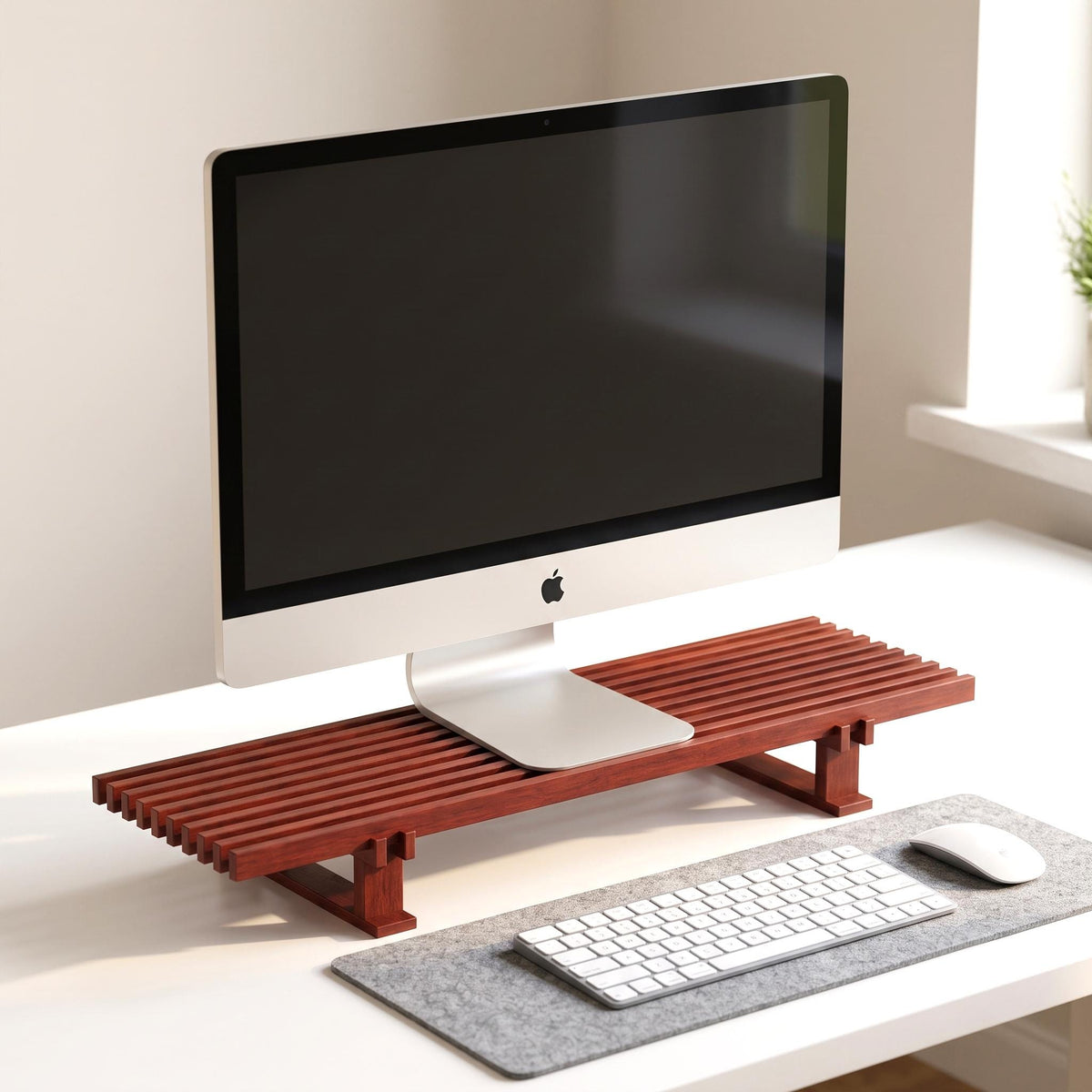 Dark Walnut Solid Wooden Monitor Stand | Wood Monitor Riser | Desk Organizer | Desk Setup