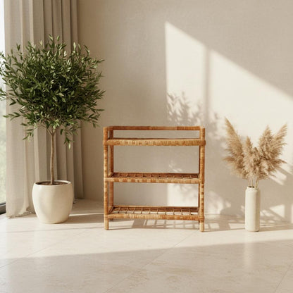 Bookshelf - Wicker Bookcase - Handmade Storage Shelf - Display Shelf - Boho Bookshelf - Rattan Bookshelf - Natural Wood Shelf