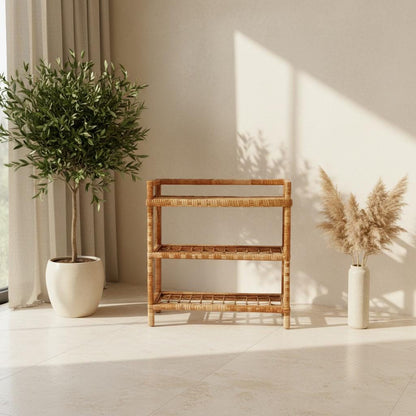Bookshelf - Wicker Bookcase - Handmade Storage Shelf - Display Shelf - Boho Bookshelf - Rattan Bookshelf - Natural Wood Shelf