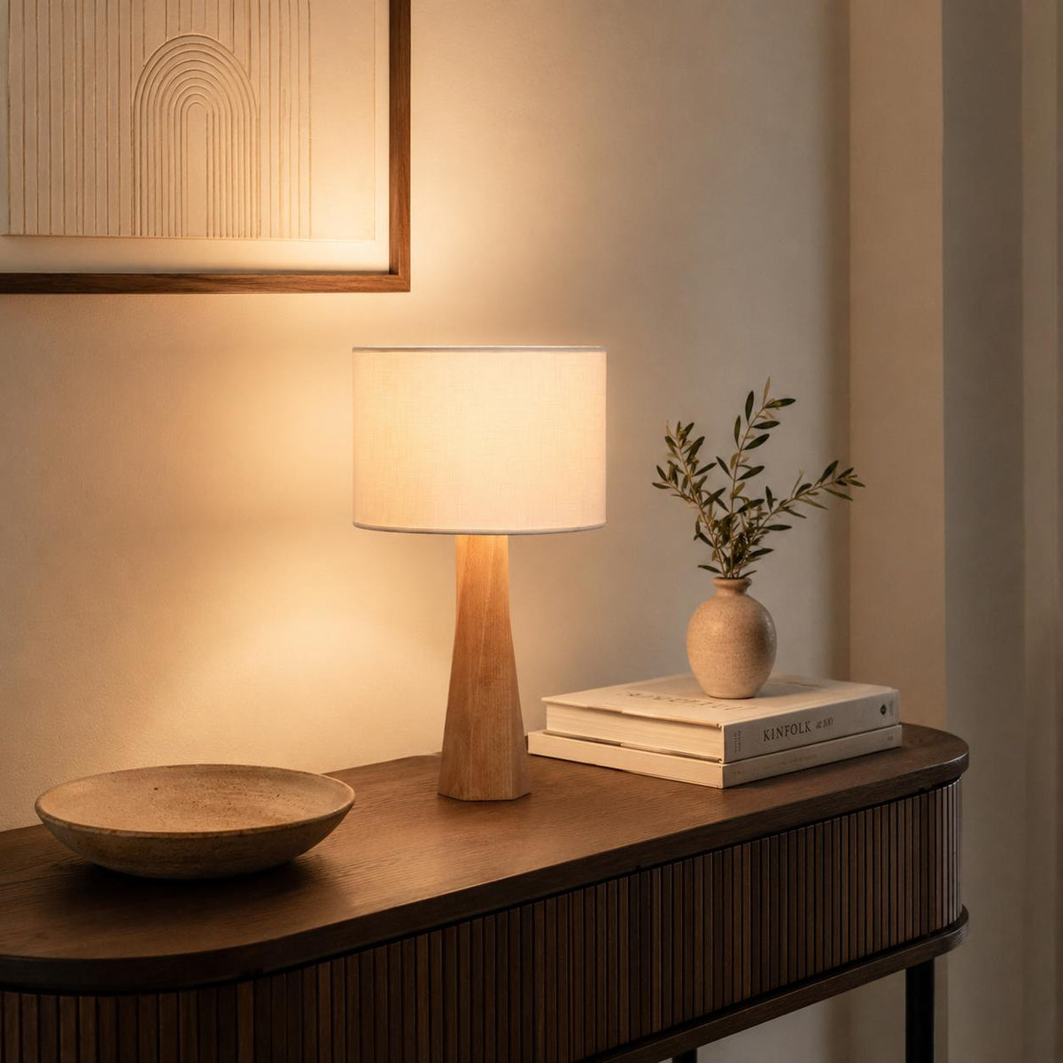 Distortion Wood Table Lamp with Fabric Shade, Modern Bedside Light
