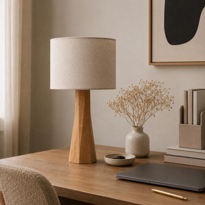 Distortion Wood Table Lamp with Fabric Shade, Modern Bedside Light