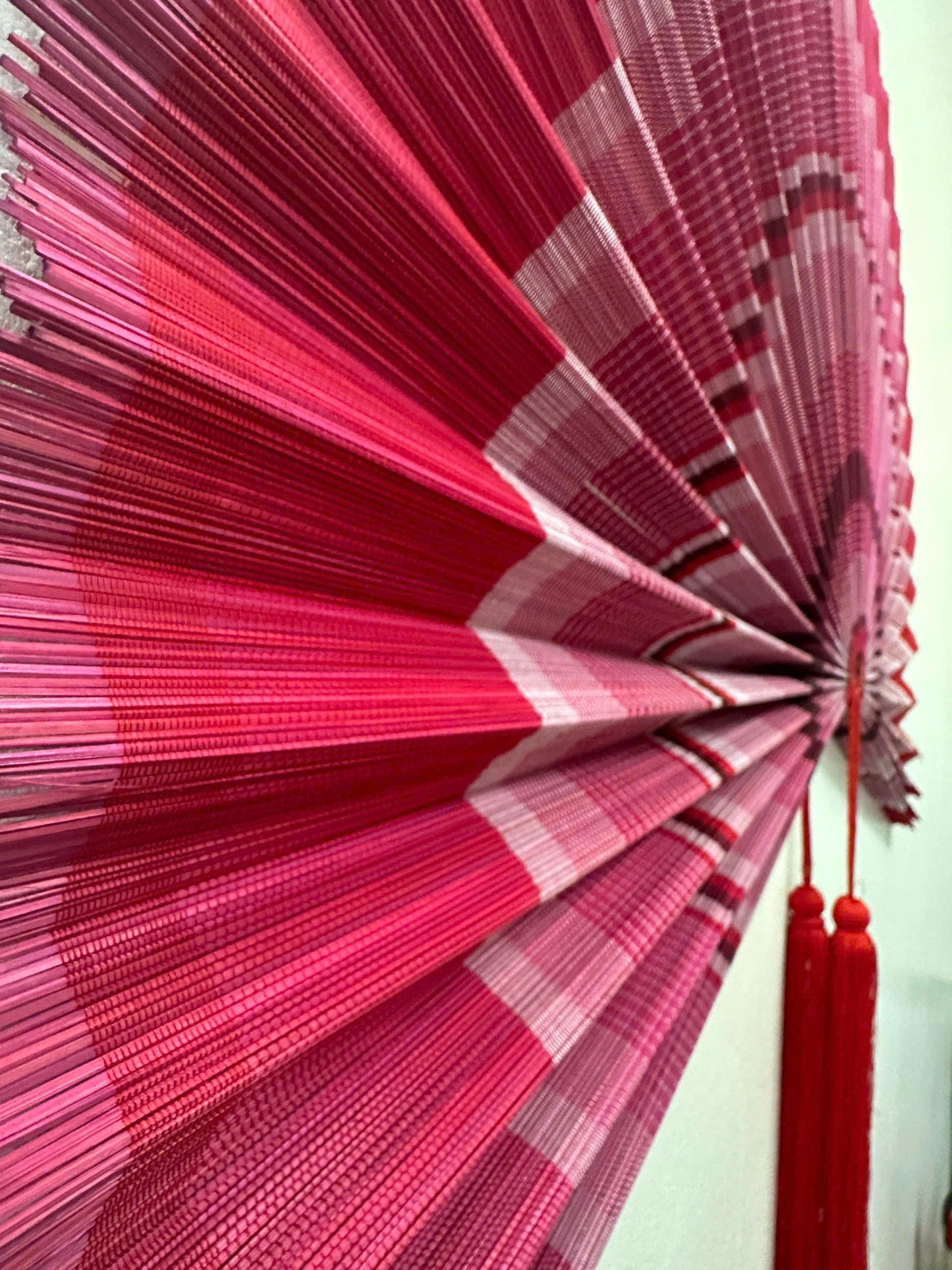 Dusty Rose Bamboo Wall Fan Decor for Bedroom & Living Room