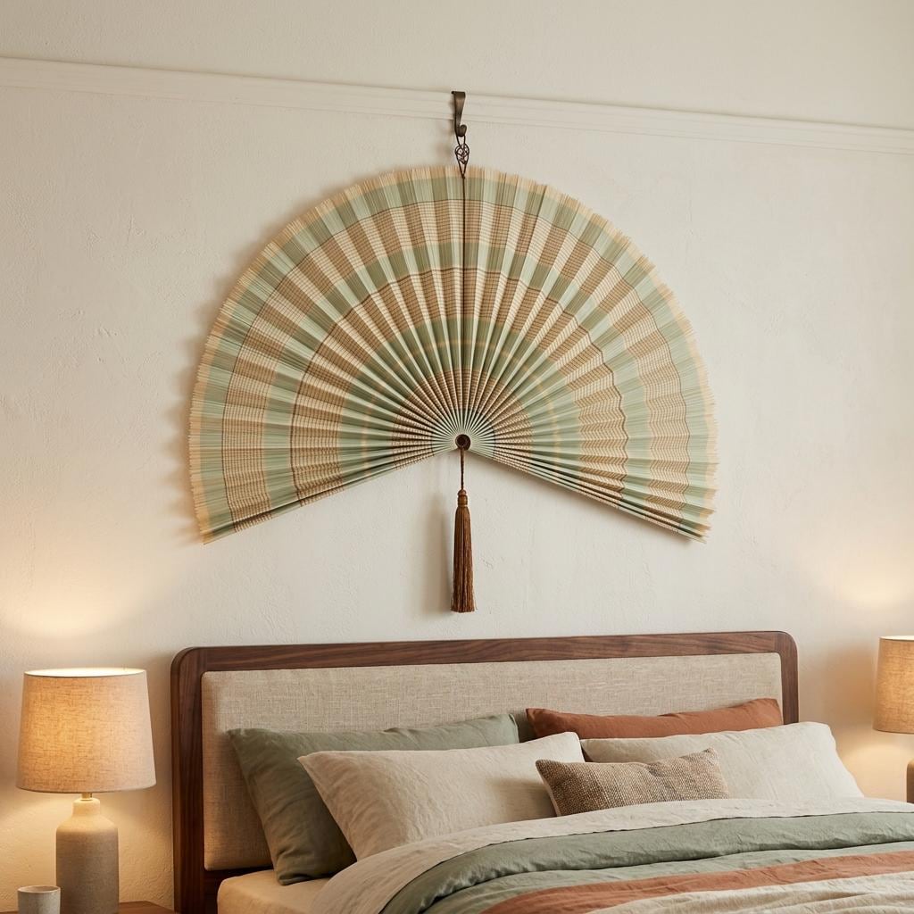 Dusty Rose Bamboo Wall Fan Decor for Bedroom & Living Room