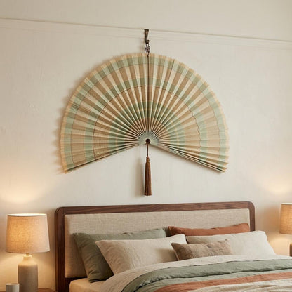 Dusty Rose Bamboo Wall Fan Decor for Bedroom & Living Room