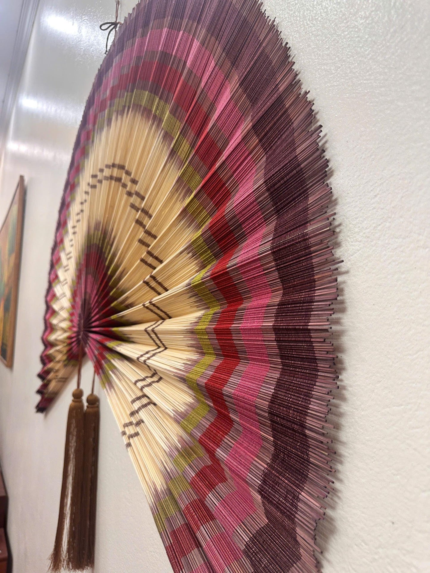 Dusty Rose Bamboo Wall Fan Decor for Bedroom & Living Room