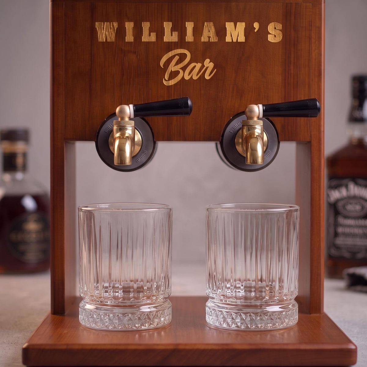 Wooden Whiskey Dispenser | Custom Engraved Liquor Tap for Home Bar, Bourbon Dispenser, Gift for Him, Wedding Anniversary