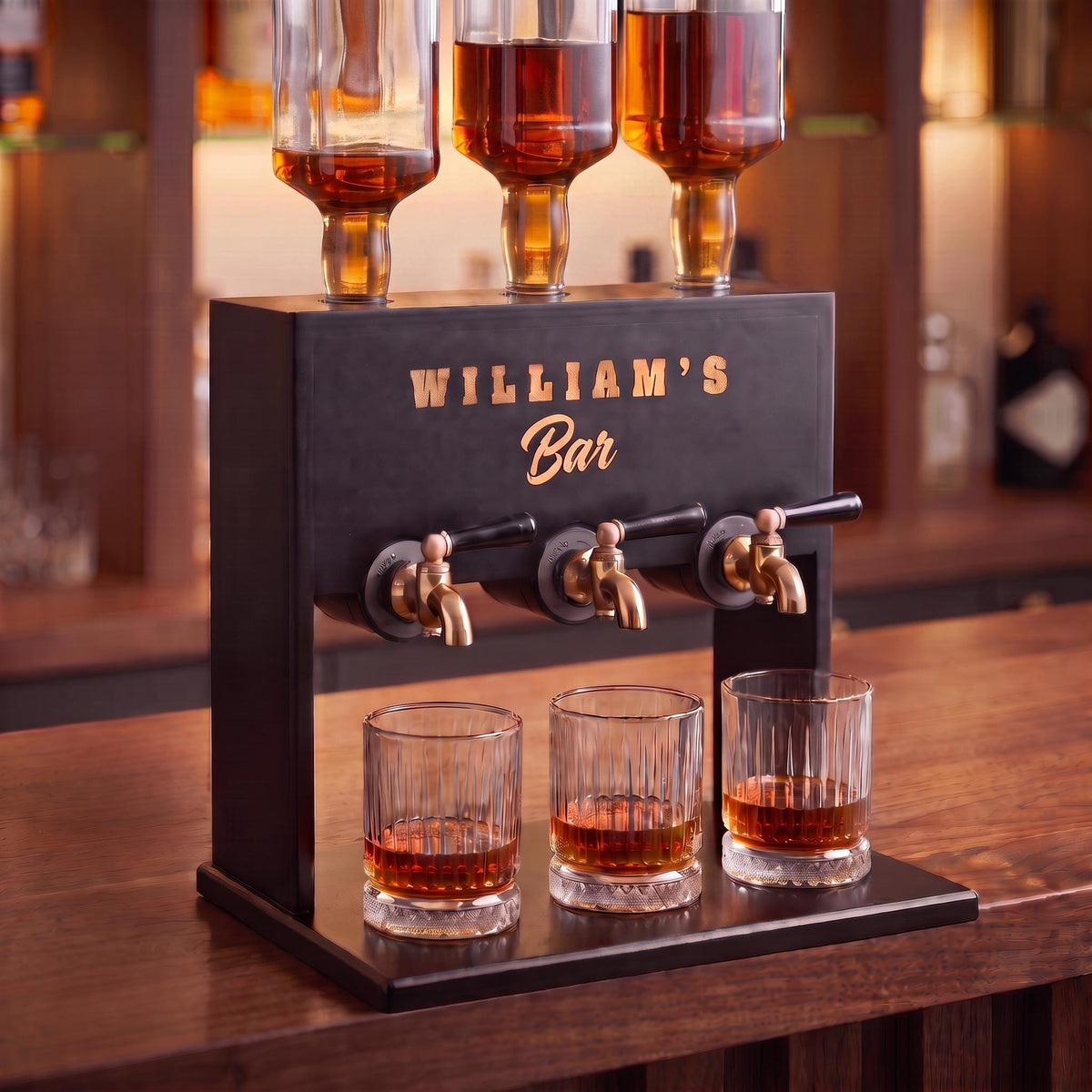 Wooden Whiskey Dispenser | Custom Engraved Liquor Tap for Home Bar, Bourbon Dispenser, Gift for Him, Wedding Anniversary