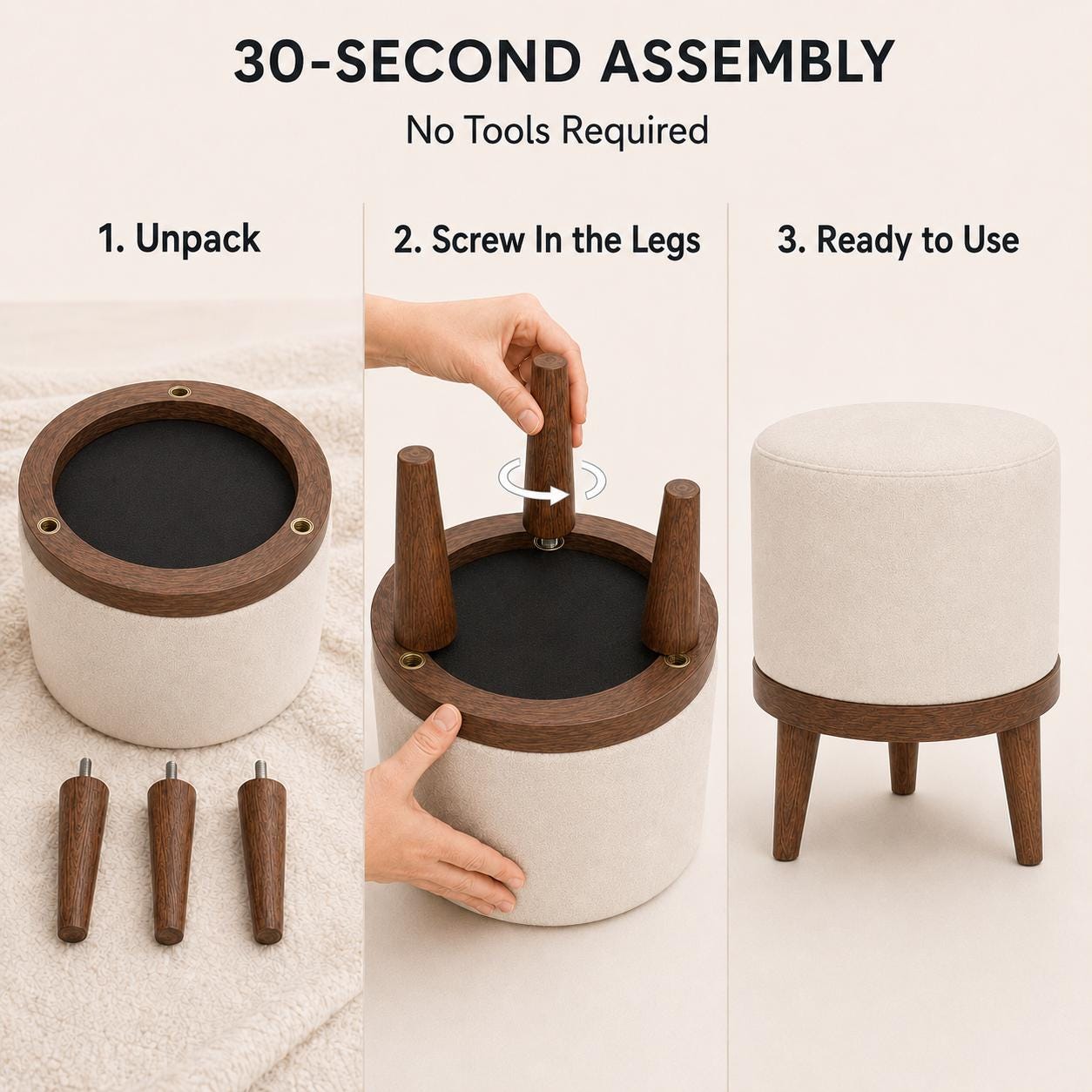 Dressing Table Bench, Vanity bench, Ottoman pouf, Pouf with legs, Entry bench, Handmade furniture, Foot rest stool, Round footstool