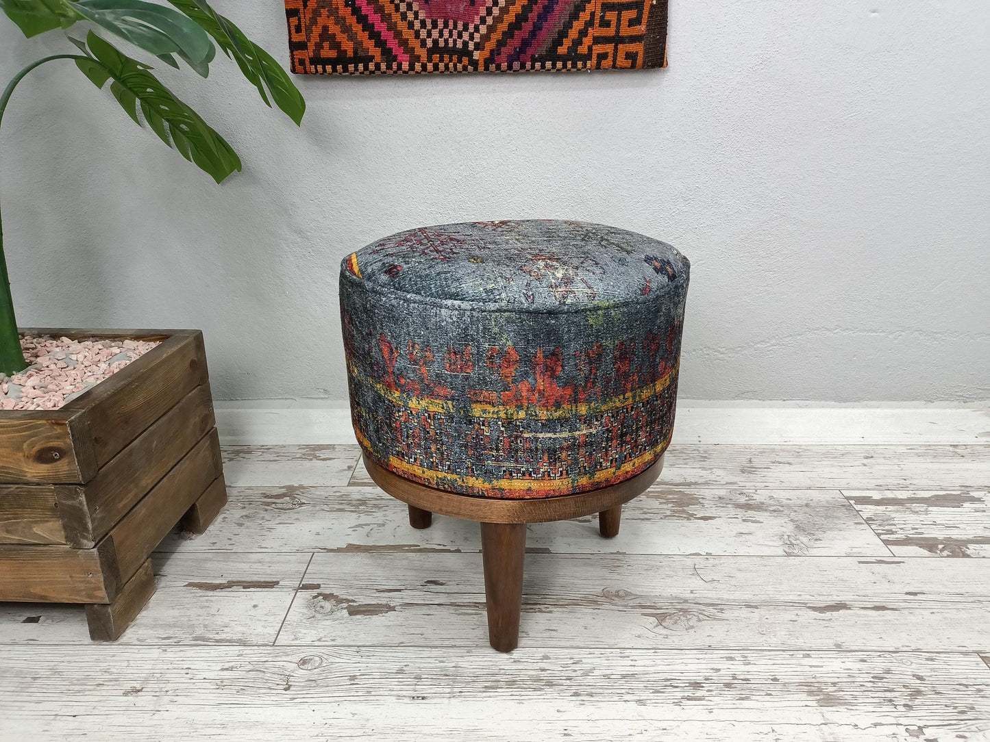 Dressing Table Bench, Vanity bench, Ottoman pouf, Pouf with legs, Entry bench, Handmade furniture, Foot rest stool, Round footstool