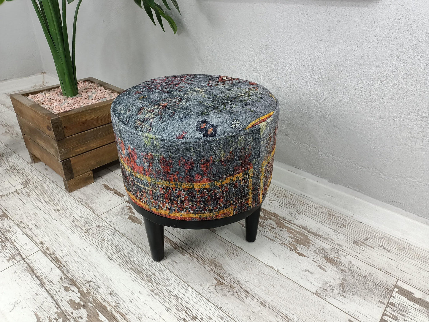 Dressing Table Bench, Vanity bench, Ottoman pouf, Pouf with legs, Entry bench, Handmade furniture, Foot rest stool, Round footstool