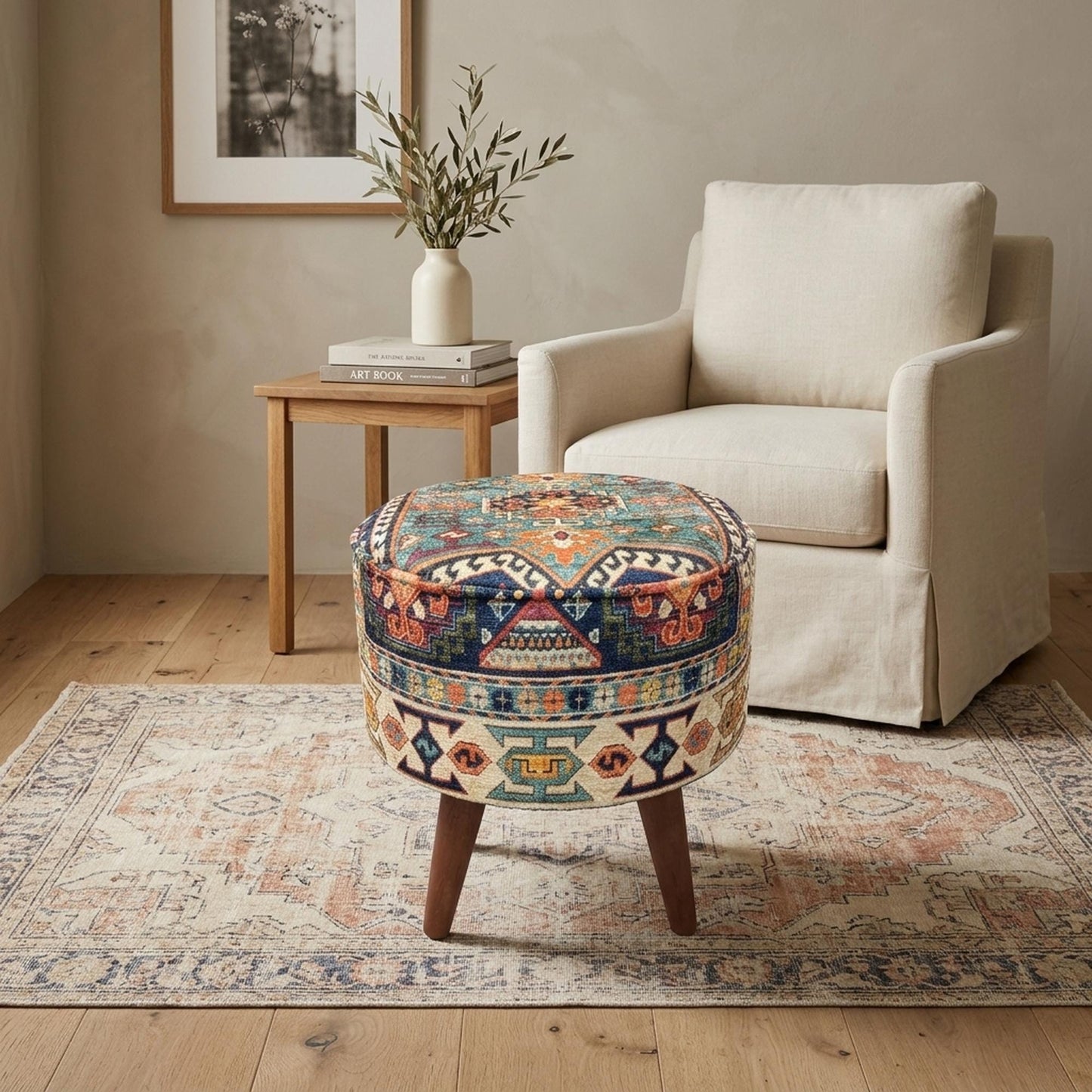 Round pouf stool, Bedroom pouf, Footstool ottoman, Tufted stool, Piano chair, Moroccan pouf, Footrest bench, Make up stool, FS 160