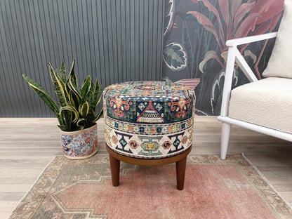 Round pouf stool, Bedroom pouf, Footstool ottoman, Tufted stool, Piano chair, Moroccan pouf, Footrest bench, Make up stool