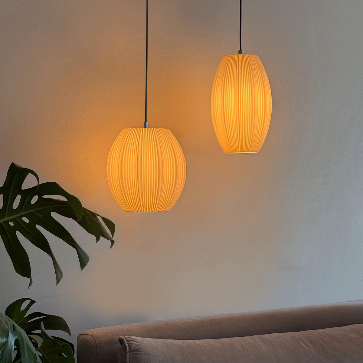 Ribbed Pendant Lamp, Japandi Globe & Tube Hanging Light