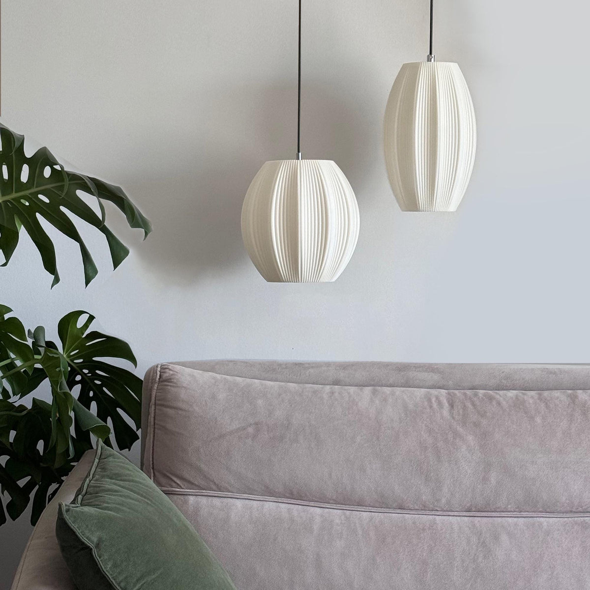 Ribbed Pendant Lamp, Japandi Globe & Tube Hanging Light